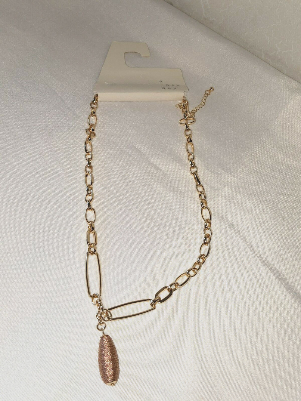 A New Day Necklace Linked Chain & Thread Wrapped Teardrop 10" NEW